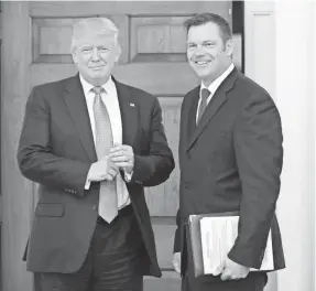  ?? CAROLYN KASTER/AP ?? Kansas Secretary of State Kris Kobach proposed to President Trump an investigat­ion into voter fraud.