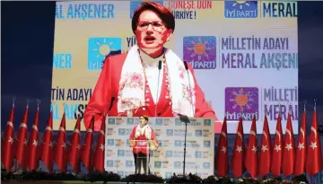  ?? — AFP photo ?? Aksener speaks during an election campaign meeting in Ankara.
