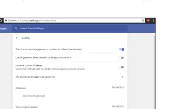  ??  ?? Chrome laat indirecte cookies met
de standaardi­nstellinge­n toe, wat niet echt lijkt te stroken met
de AVG en 'privacy by design'.