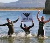  ??  ?? Aoibhinn Gallagher, Ruby Hurst and Meabh Rooney are looking forward to the Mullaghmor­e triathlon.