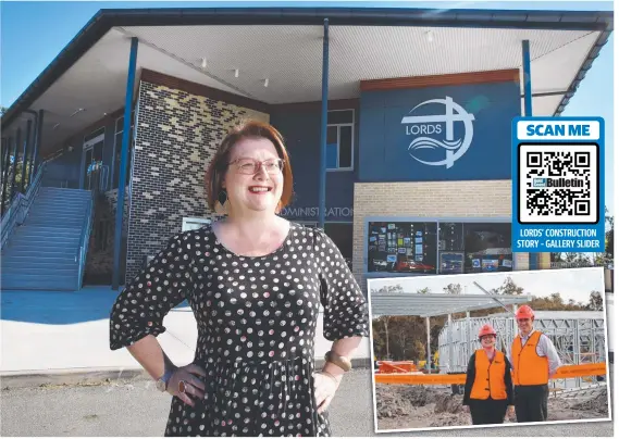  ?? ?? LORDS principal Jodie Hoff and (inset) with Fadden MP Stuart Robert at the start of contructio­n of the new Pimpama school. Picture: Glenn Hampson