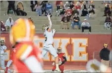  ?? Tim Godbee ?? Calhoun senior wide receiver Cole Speer turned this one-handed catch into a 51-yard touchdown against Clarke Central.
Calhoun is now 11-2 on the year.
Clarke Central had its 10-game