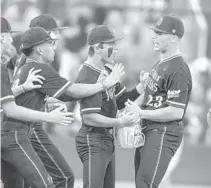  ?? MICHAEL LAUGHLIN/SOUTH FLORIDA SUN SENTINEL ?? Stoneman Douglas pitcher Chris Arroyo (23) celebrates ending the fourth inning with a strikeout Thursday.