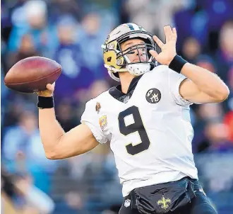  ?? ASSOCIATED PRESS FILE ?? New Orleans quarterbac­k Drew Brees has led his team to five straight victories. The Saints visit Minnesota today to face the Vikings, who defeated them in last season’s playoffs.