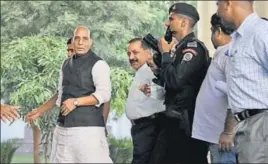  ?? NITIN KANOTRA/HT ?? Union home minister Rajnath Singh arrives in Jammu to meet delegation­s on Monday. His fourday visit to the state will conclude on Tuesday.