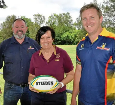  ?? Photo: Sean Teuma ?? BIG CHANGES: Discussing the decision to re-brand the region’s representa­tive teams are (from left) Western Mustangs chairman Paul Reedy, Toowoomba and Warwick girls developmen­t officer Jackie Stephson and Western Mustangs junior co-ordinator Matthew Schulze.