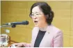  ?? Yonhap ?? Fair Trade Commission Chairperso­n Cho Sungwook speaks during her inaugurati­on ceremony at the commission in Sejong, Sept. 10.