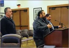  ?? GEOFFREY PLANT/Taos News ?? From left, interim Taos County Public Works Director Joe Fernandez, Deputy County Manager Jason Silva and County Manager Brent Jaramillo participat­e in a discussion on roads at the Taos County Commission’s regular meeting on Tuesday (Feb. 6).