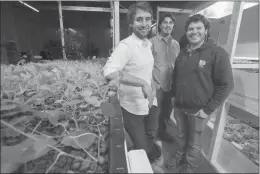  ?? MARA LAVITT PHOTO ?? Members of the FRESH Farm Aquaponics team are teaching a class with Glastonbur­y’s Adult and Continuing Education. From left are FRESH Farm co-founder and CEO Spencer Curry, partner and Chief Discovery Officer Eric Francis, and co-founder and President Kieran Foran.