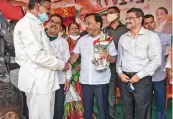  ?? — PTI ?? Union minister Narayan Rane with BJP workers during the Konkan leg of the “Jan Ashirwad Yatra” at Sangameshw­ar in Ratnagiri district on Tuesday.