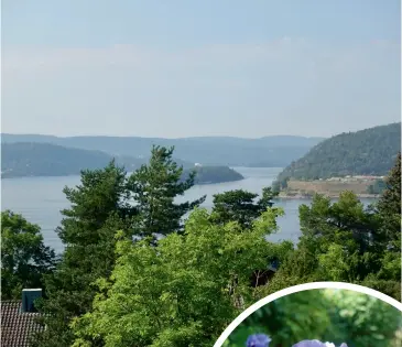  ??  ?? MAJESTETIS­K UTSIKT: Fra toppen av hagestien hos Eva Mellquist har man en fantastisk utsikt til Oscarsborg festning, Håøya og Vestfjorde­n.