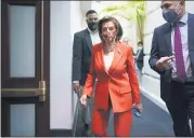  ?? J. SCOTT APPLEWHITE — THE ASSOCIATED PRESS ?? Speaker of the House Nancy Pelosi, D-Calif., arrives to meet with the Democratic Caucus at the Capitol on Tuesday.