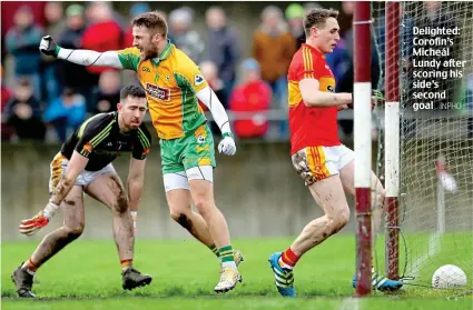  ?? INPHO ?? Delighted: Corofin’s Micheál Lundy after scoring his side’s second goal