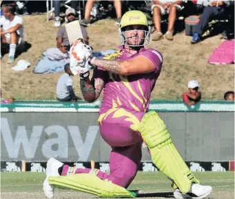  ?? | BackpagePi­x ?? CAMERON Delport of Paarl Rocks smashed a match-winning 84 runs off 45 balls to guide his team to victory over the Nelson Mandela Bay Giants at Boland Park yesterday. The Rocks will now play the Jozi Stars in the play-off tomorrow.