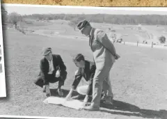  ??  ?? Inset left: Race fans have Sid Sakzewski to thank for bringing the character-filled Lakeside Raceway to life 55 years ago. Bottom, from left: Leo Geoghegan, Bill Pitt and Bruce McPhee in ’62; Ken Miles, Shelby 427 Cobra, ’65; Jim Clark, Graham Hill and...