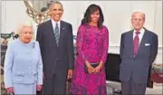  ?? AP ?? US President Barack Obama and his wife Michelle Obama with Britain’s Queen Elizabeth II and Prince Phillip at Windsor Castle ahead of a private lunch on Friday.