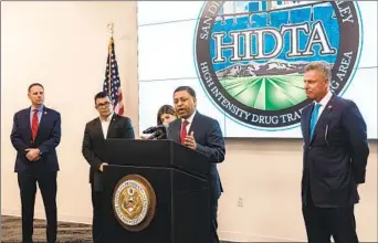  ?? ARIANA DREHSLER FOR THE U-T ?? Dr. Rahul Gupta, director of the White House Office of National Drug Control Policy, announces new tactics hoped to reduce the amount of meth crossing the border and encourage treatment for those affected.