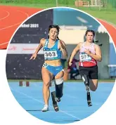  ??  ?? Velocista Ambra Sabatini, 19 anni, è nata a Porto Ercole (Grosseto). È tesserata per la sezione paralimpic­a di atletica delle Fiamme Gialle Ha gareggiato (nel tondo) al World Para Athletics Grand Prix di Dubai ottenendo il record del mondo dei 100 metri