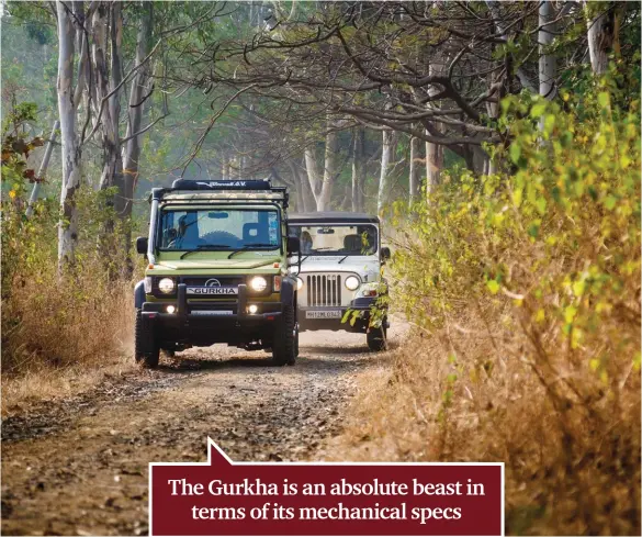  ??  ?? 1: The Gurkha’s interiors are spartan compared to the Thar. 2: Front and rear differenti­al locks lend some serious off-road capabilite­s.
3: The 4WD knob is convenient­ly placed behind the gear stick