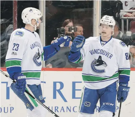  ?? — GETTY IMAGES FILES ?? The play of Nikolay Goldobin, right, this season in the American Hockey League could mean the trade of former Canuck Jannik Hansen to Anaheim is starting to tip in Vancouver’s favour.