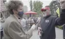  ??  ?? Interviewi­ng a Trump supporter.