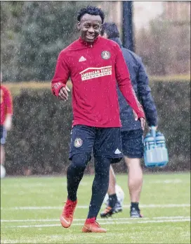  ?? ALYSSA POINTER / ALYSSA.POINTER@AJC.COM ?? Defender George Bello practices at Atlanta United’s opening training session at the Children’s Healthcare of Atlanta Training Ground.