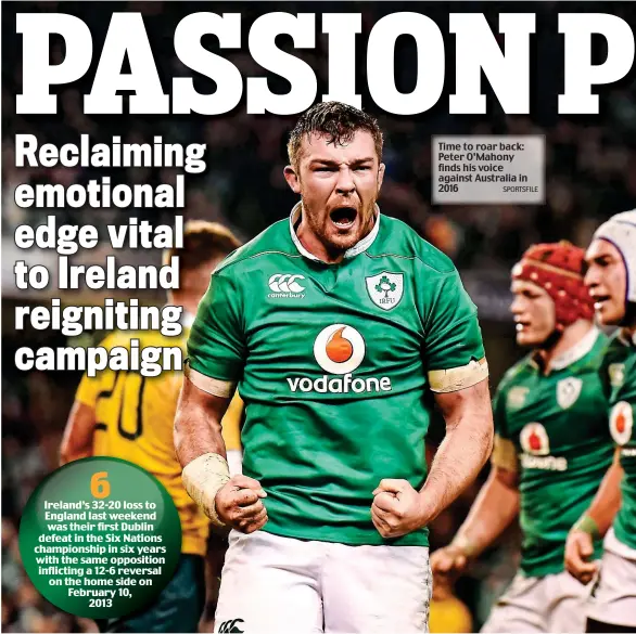  ?? SPORTSFILE ?? Time to roar back: Peter O’Mahony finds his voice against Australia in 2016