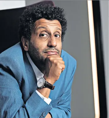  ??  ?? High performanc­e: Adeel Akhtar’s breakthrou­gh role in Four Lions, left. Above right: as Smee in 2015’s Pan. Far left: in his new film, Swimming With Men