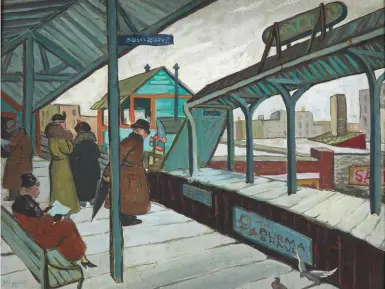  ??  ?? John Winters (1904-1983), Train Platform (Chicago El). Gouache on paper, 19 x 24¼ in., signed and dated bottom left: ‘1935’. Estimate: $150/250 SOLD: $11,875
