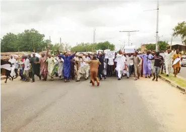  ??  ?? Members of MACBAN and some Fulani cattle breeders in the state during protest to reject passage of the bill