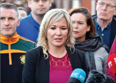  ??  ?? ViCtOr: Sinn Féin’s NI leader, Michelle O’Neill, with Pearse Doherty, Mary Lou McDonald and Gerry Kelly yesterday