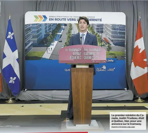  ?? PHOTO STEVENS LEBLANC ?? Le premier ministre du Canada, Justin Trudeau, était à Québec, hier, pour une annonce sur le tramway.