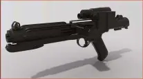  ??  ?? The E-11 blaster replaces the stock Unreal first-person weapon