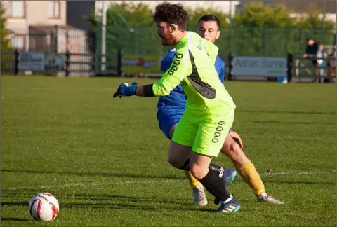  ??  ?? Wexford Football League goalkeeper Jason McGuire in action in their recent group game against Wicklow.