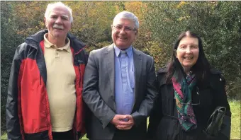  ??  ?? The annual celebratio­n of the Mass for the Beatificat­ion of the Martyrs Fr. Tadgh Moriarty OP, Fr Conor MacCarty PP and Fr Dermot O’Sullivan OFM at Keelaclogh­ane Wood, Milltown was held on Sunday. Pictured from left Denis Sullivan, Fr Sean Hanafin and Beatrice Sullivan. Photo: John Ryle