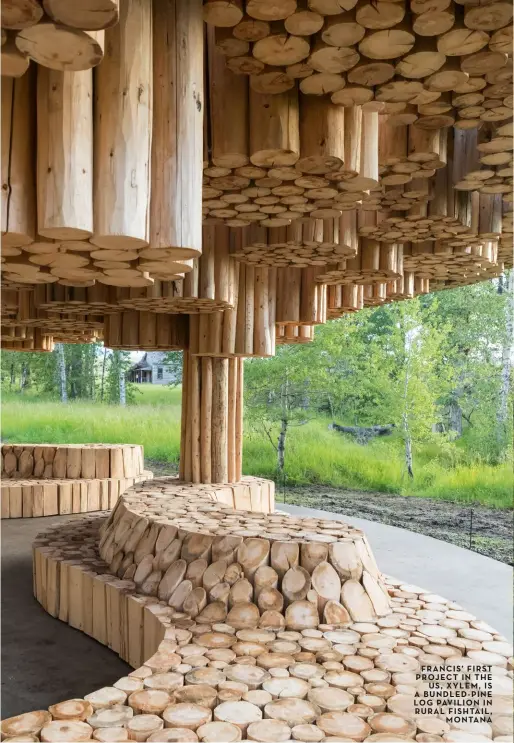  ??  ?? francis’ first project in the Us, xylem, is a bundled-pine log pavilion in rural fishtail, montana