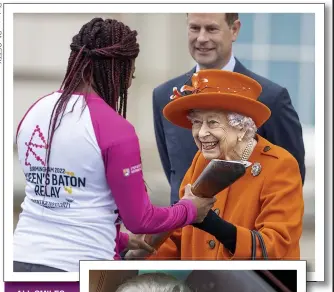  ?? ?? ALL SMILES: Launching the Queen’s Baton Relay, above, for next year’s Commonweal­th Games, and, right, driving herself to the Royal Windsor Horse Show held at Home Park in July