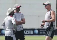  ?? Satish Kumar for The National ?? The senior UAE team under Dougie Brown, right, were denied a victory by rain in the ODI series in Zimbabwe on Friday, but there was no such denial for the U19 side