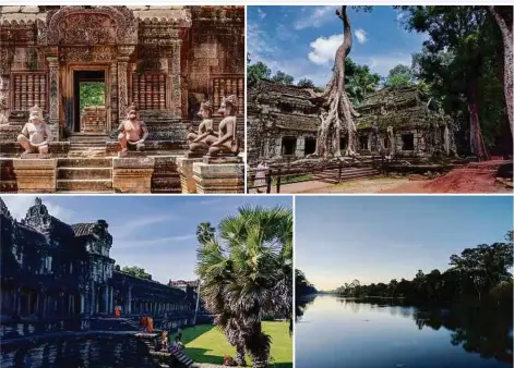  ?? PICTURES BY NOVA RENATA ?? CLOCKWISE FROM TOP LEFT: Banteay Srei — the citadel of women; Some of the older trees seem to have grown on top of the temple; The majestic Tonle Sap lake that runs through the ancient city of Angkor Thom; Buddhist monks making their way through Angkor...