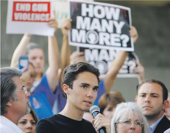  ?? Reuters ?? David Hogg, a senior at Marjory Stoneman Douglas High School, speaks at a rally calling for more gun control, three days after the shooting at his school