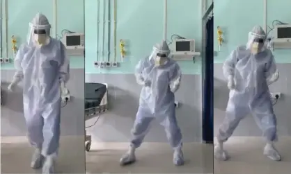  ??  ?? Some screen shots of Dr Arup Senapati dancing to cheer up Covid-19 patients. Illustrati­on: Guardian Design
