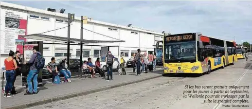  ?? Photo: Shuttersto­ck ?? Si les bus seront gratuits uniquement pour les jeunes à partir de septembre, la Wallonie pourrait envisager par la suite la gratuité complète.