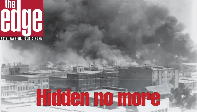  ?? ALviN c. kruPNick co. / PHoto courtesy of tHe LiBrary of coNGress ?? SHAMEFUL HISTORY: Smoke billows from burning buildings during the Tulsa Race Massacre.