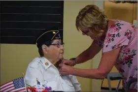 ?? MARIAN DENNIS — MEDIANEWS GROUP ?? Veterans were honored with American flag pins and a certificat­e recognizin­g their service during a ceremony at the TriCounty Active Adult Center in Pottstown.