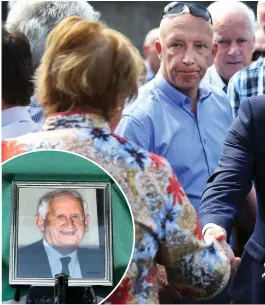  ?? Photos: Steve Humphreys ?? Above: Fianna Fáil deputy leader Dara Calleary at the funeral Mass of his father Sean (inset) in Ballina, Co Mayo. From left to right: TDs Michael McGrath and Niamh Smith; former taoisigh Enda Kenny and Brian Cowen.