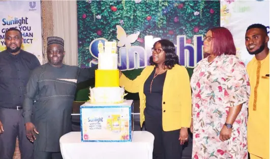  ?? ?? L-R: The Go-To-Market and planning director, Unilever Nigeria, Adeniyi Tobi; category manager, Homecare, Unilever Nigeria, Oladapo Oshuntoye; national finance director, Unilever Nigeria, Folake Ogundipe; West Africa nutrition business lead, Unilever, Kehinde-Lawal Bolanle, and brand manager, Sunlight, Unilever Nigeria, Kolade Oluwapelum­i, during Sunlight Masterbran­d Relaunch in Lagos on Tuesday