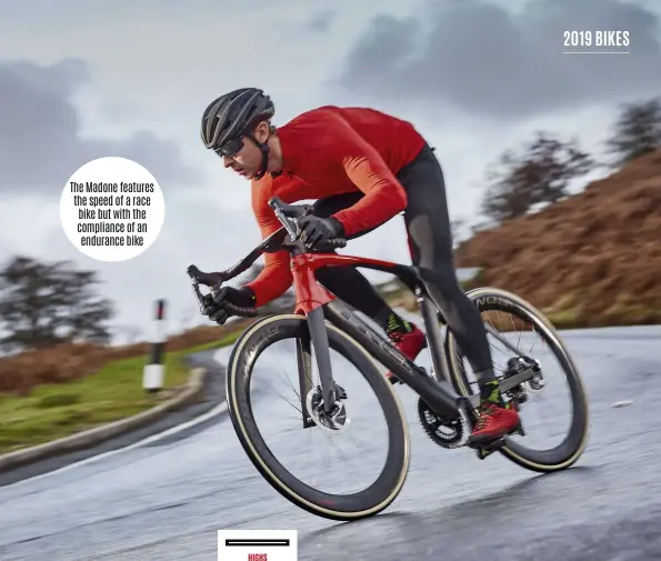  ??  ?? The Madone features the speed of a race bike but with the compliance of an endurance bike