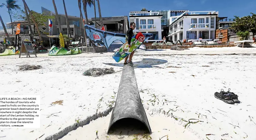  ?? —LYN RILLON ?? LIFE’S A BEACH—NO MORE The hordes of tourists who used to frolic on the country’s premier beach destinatio­n are nowhere in sight despite the start of the Lenten holiday, no thanks to the government plan to close the island to visitors.