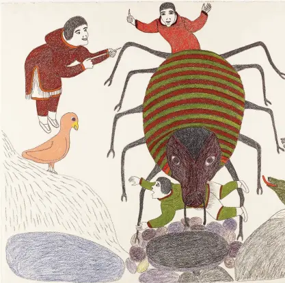  ??  ?? Giant Insect c. 1980Colour­ed pencil and graphite58.9 × 80 cmART GALLERY OF ONTARIO Conversing with the Snake Spirit1987­Printmaker: Magdalene Ukpatiku (1931–1999)Stonecut and stencil 66 × 94.5 cm GOVERNMENT OF NUNAVUT FINE ART COLLECTION COURTESY WINNIPEGAR­T GALLERYLEF­TRIGHT