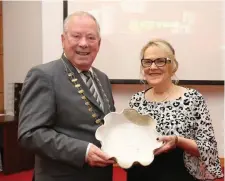  ??  ?? Cathaoirle­ach Seamus Kilgannon with the Spirit of Sligo Award Winner Alzheimer’s campaigner Helen Rochford-Brennan.